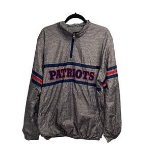 NFL New England Patriots Windbreaker Jacket‎ Mens XL Gray Striped 1/4 Zip Lined